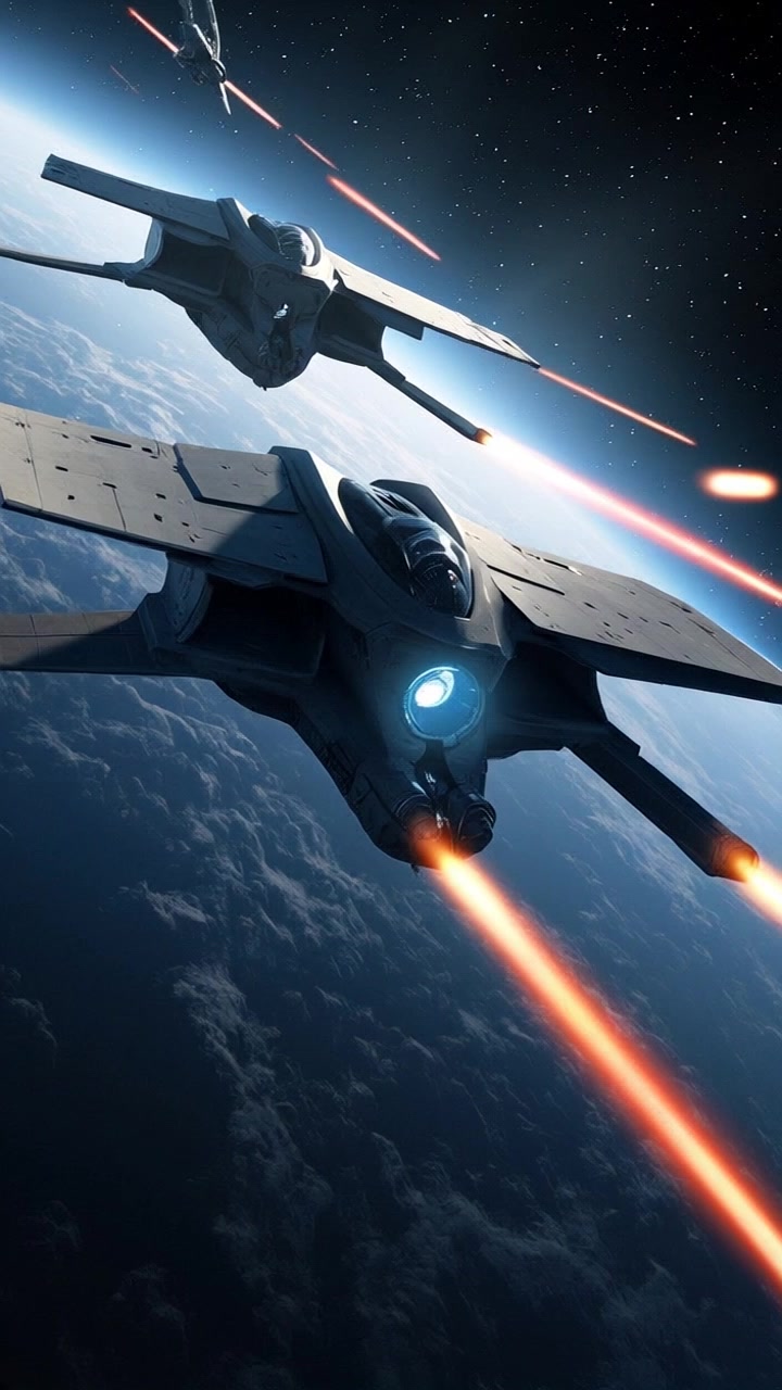Epic Space Battle: Futuristic Fighter Jets Dogfighting in Space