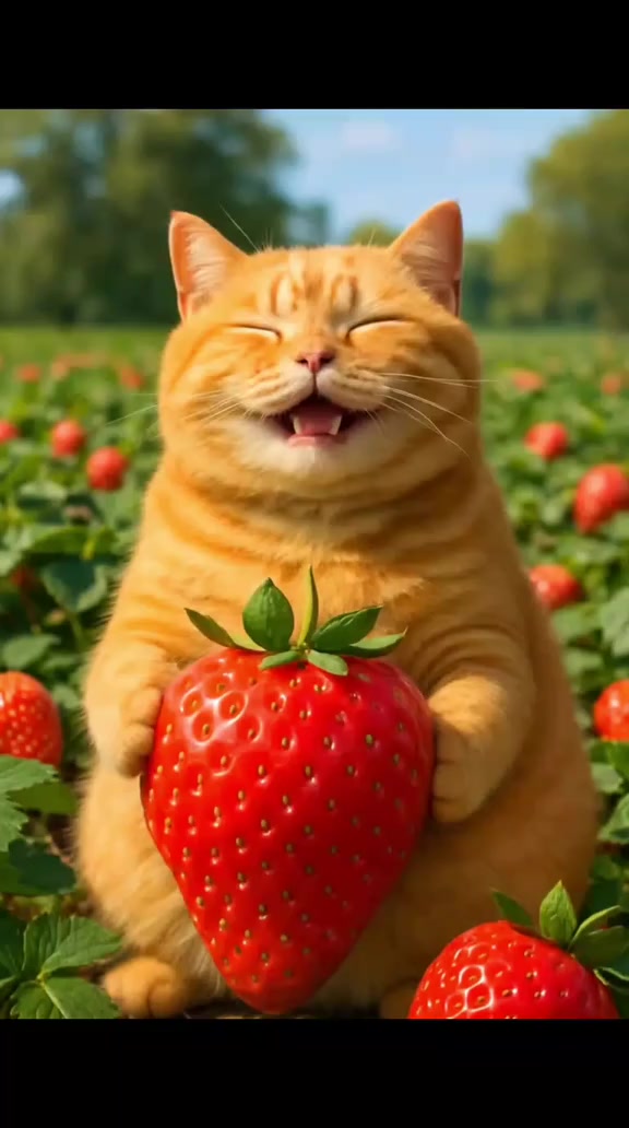 Cat & strawberry