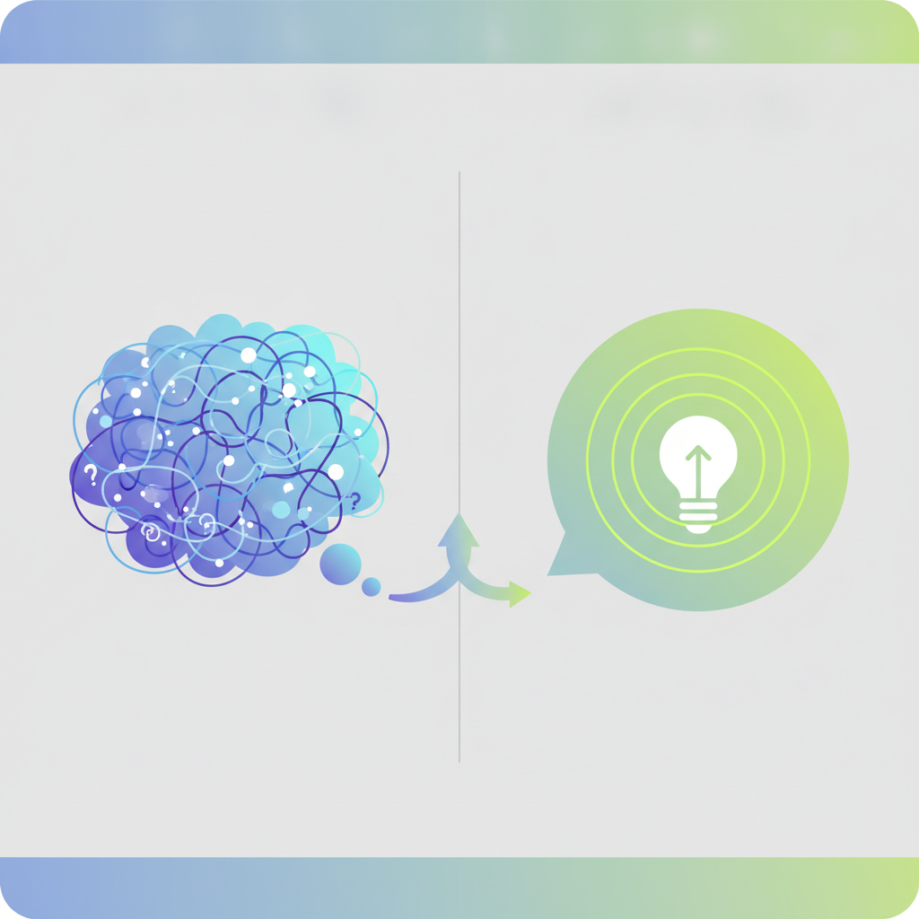 Visual representation of a poorly constructed prompt evolving into a clear, effective prompt, highlighting the transition from confusion to clarity.