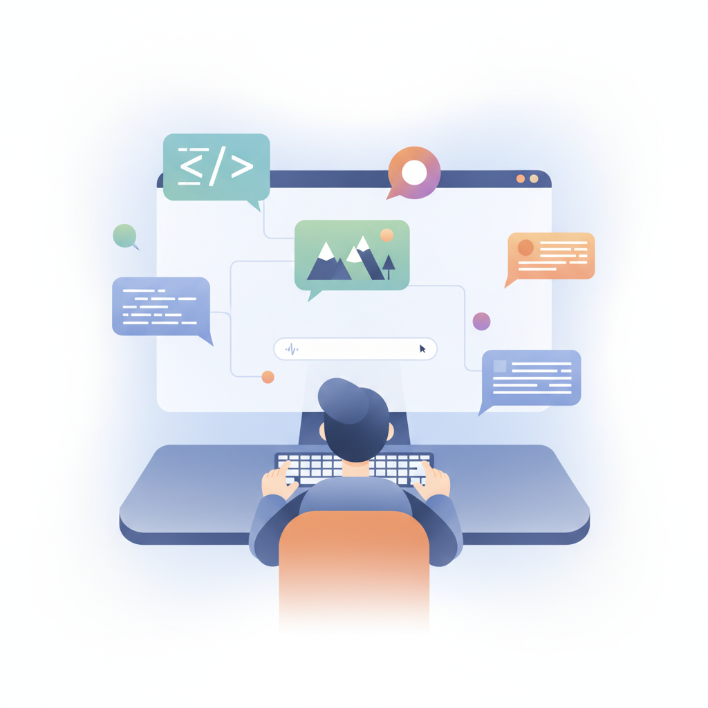 A user carefully crafting a text prompt in an AI interface, demonstrating the process of guiding AI generation for desired outcomes.